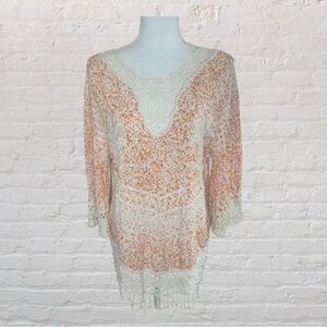 Solitaire Orange and Cream Lace Tunic Top